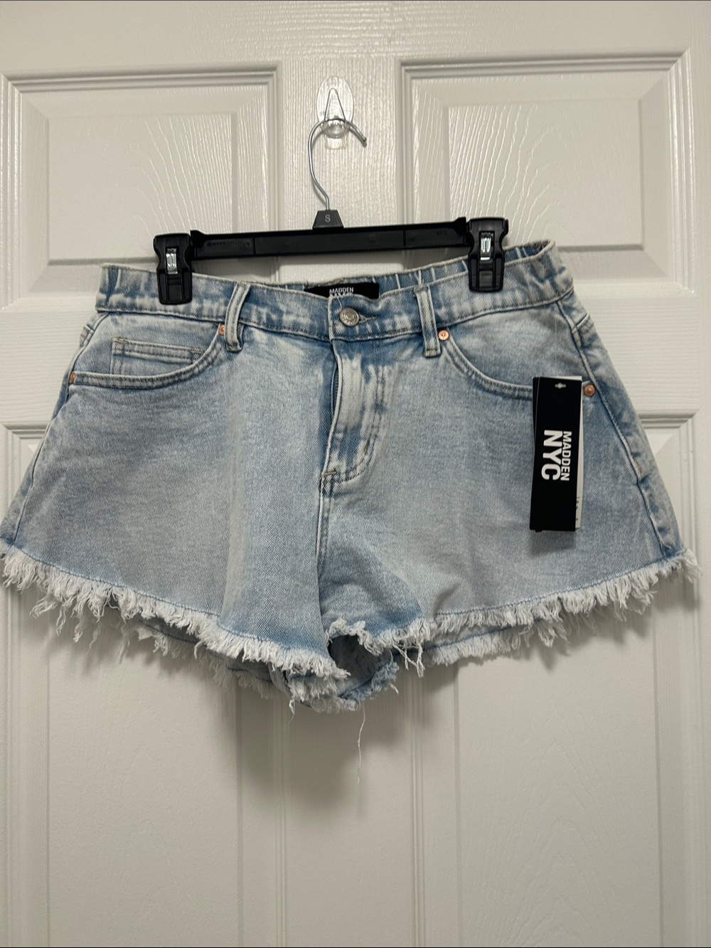 Madden NYC Light Blue Frayed Hem Denim Shorts